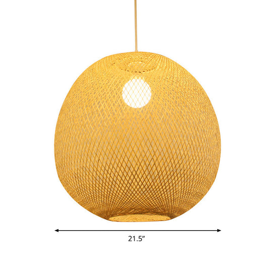 Modern Bamboo 1-Light Ball Ceiling Lamp In Beige - 14’/18’/21.5’ Wide