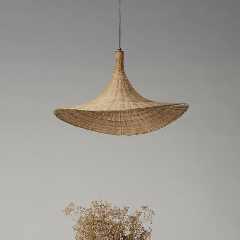 Bamboo Contemporary Suspension Pendant - 16’/19.5’ W 1-Light Indoor Hanging Lamp In Beige