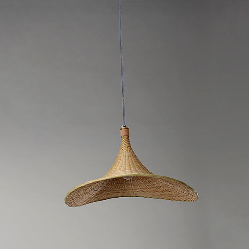 Bamboo Contemporary Suspension Pendant - 16’/19.5’ W 1-Light Indoor Hanging Lamp In Beige