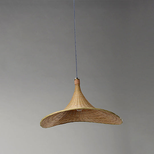 Bamboo Contemporary Suspension Pendant - 16’/19.5’ W 1-Light Indoor Hanging Lamp In Beige