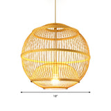 Modern Bamboo Globe Pendant Light - Beige Suspension Ceiling Lamp