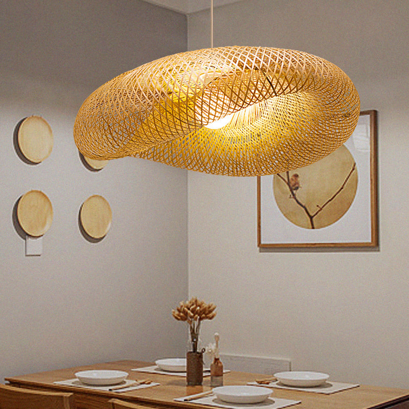 Twist Pendant Lighting - Bamboo 1-Light Hanging Lamp In Beige Multiple Sizes