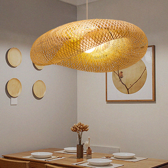 Twist Pendant Lighting - Bamboo 1-Light Hanging Lamp In Beige Multiple Sizes