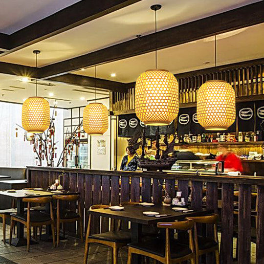 Asia Bamboo Hanging Pendant Ceiling Light – 16’/19.5’ Height Beige 1 For Dining Room