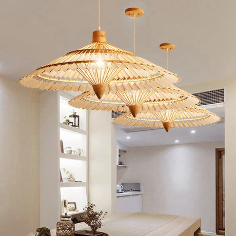 Asia Bamboo Ceiling Light Pendant - 19.5’ / 23.5’ 27.5’ White/Blue
