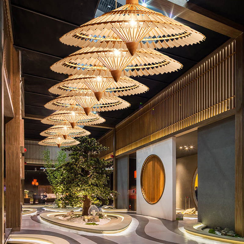 Asia Bamboo Ceiling Light Pendant - 19.5’ / 23.5’ 27.5’ White/Blue