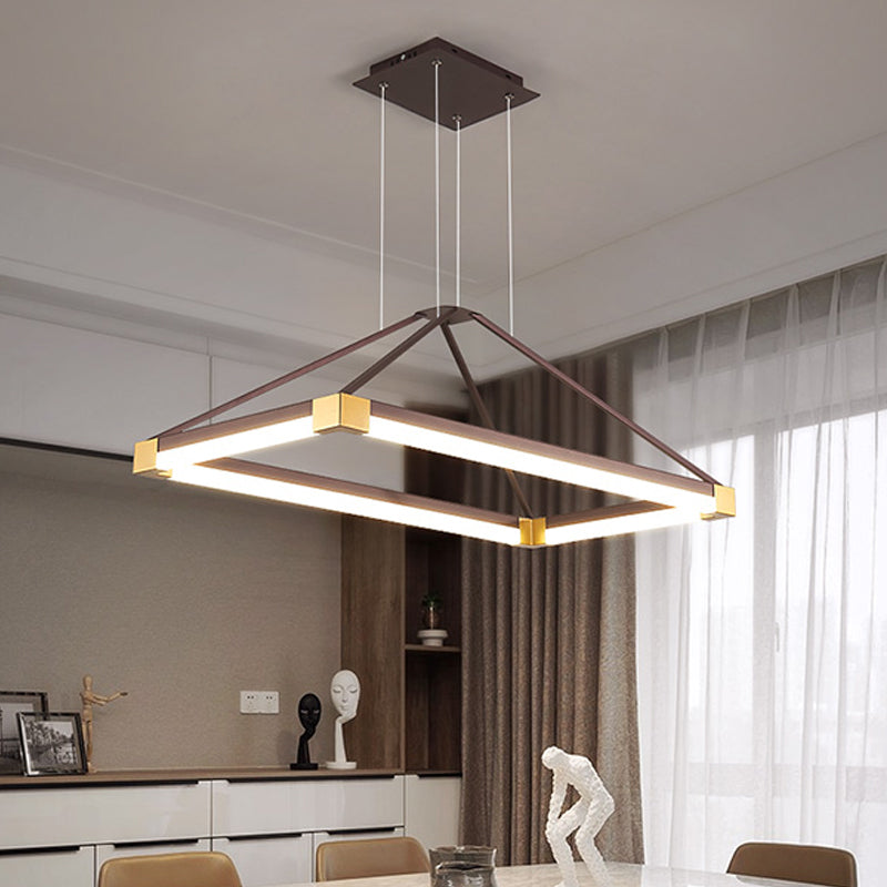 Modern Metal Rectangle Chandelier Light - White/Coffee 23.5’/31.5’/39’ Led Hanging Lamp Kit
