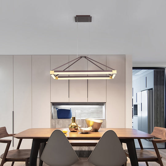 Modern Metal Rectangle Chandelier Light - White/Coffee 23.5’/31.5’/39’ Led Hanging Lamp Kit