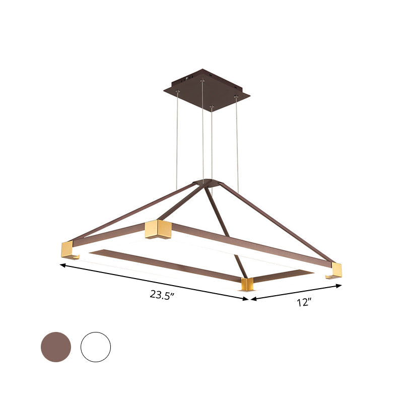 Modern Metal Rectangle Chandelier Light - White/Coffee 23.5’/31.5’/39’ Led Hanging Lamp Kit