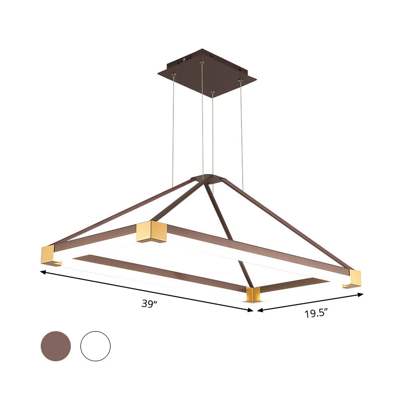 Modern Metal Rectangle Chandelier Light - White/Coffee 23.5’/31.5’/39’ Led Hanging Lamp Kit