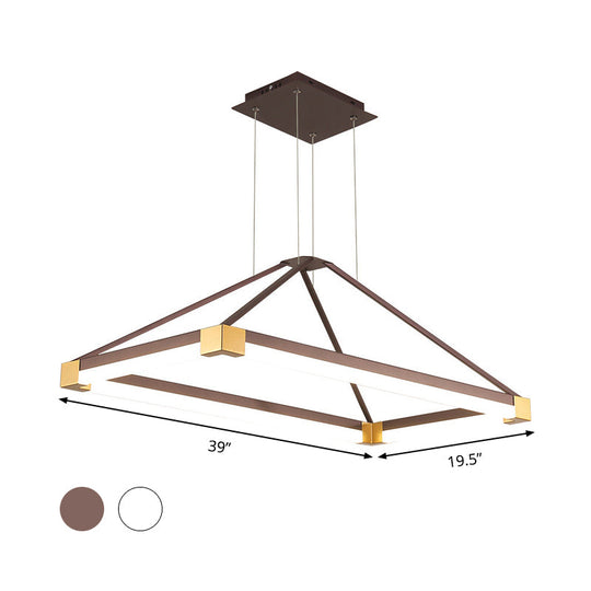 Modern Metal Rectangle Chandelier Light - White/Coffee 23.5’/31.5’/39’ Led Hanging Lamp Kit
