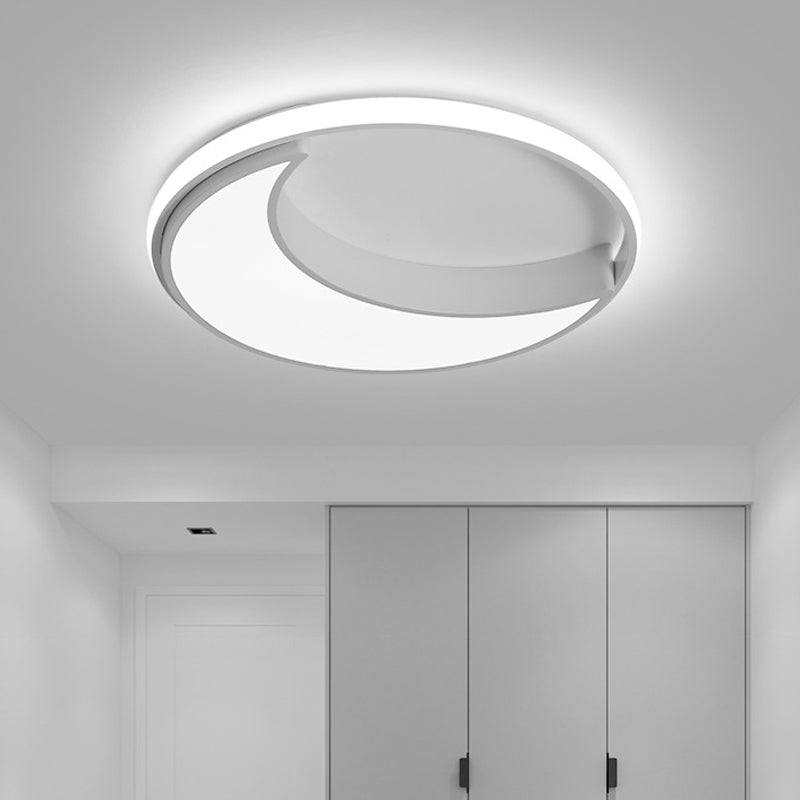 Moon Ceiling Light: Minimalist Metal Led Flush Mount Choose White/Warm Natural Light 16.5/19.5 Width