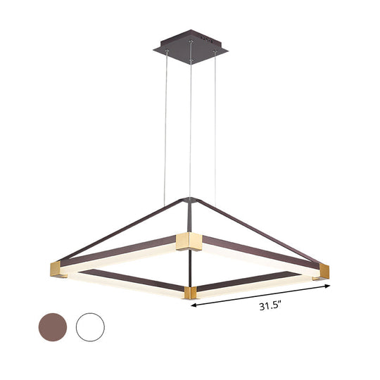 Modern Metal Rhombus Pendant Light Fixture White/Coffee Led Chandelier In Warm/White -