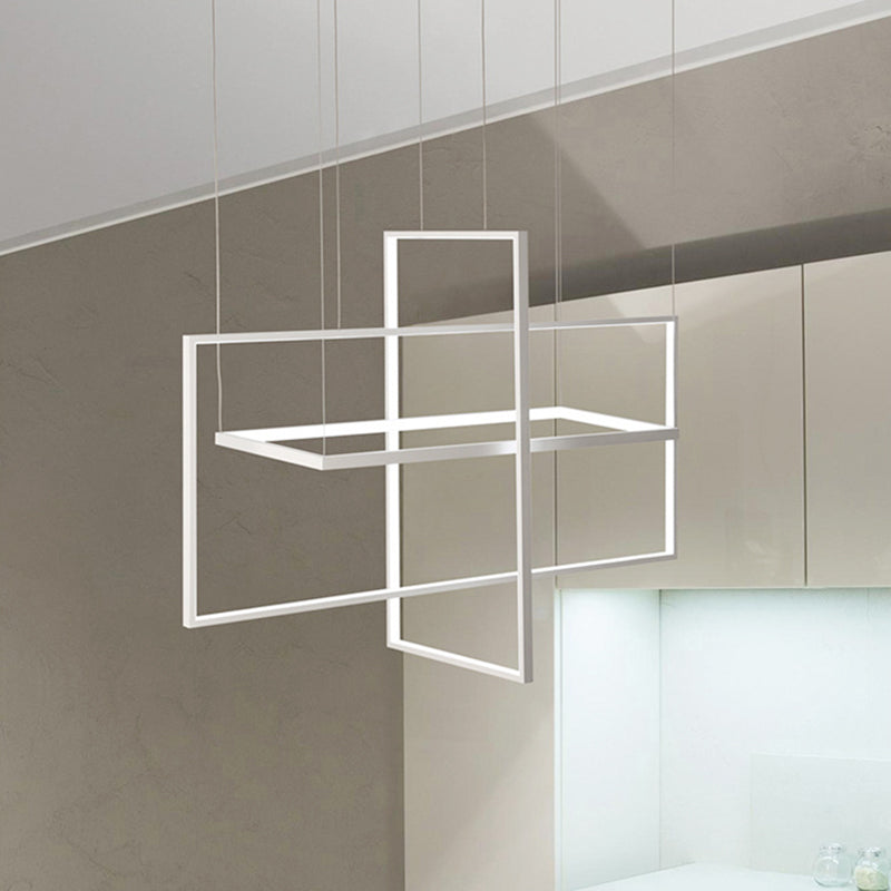Minimalist Metal Led Hanging Lamp Kit - Rectangle Shape White 23.5’/31.5’/38’ Wide