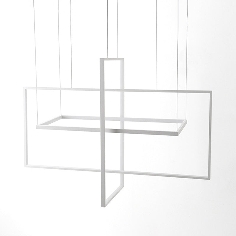Minimalist Metal Led Hanging Lamp Kit - Rectangle Shape White 23.5’/31.5’/38’ Wide