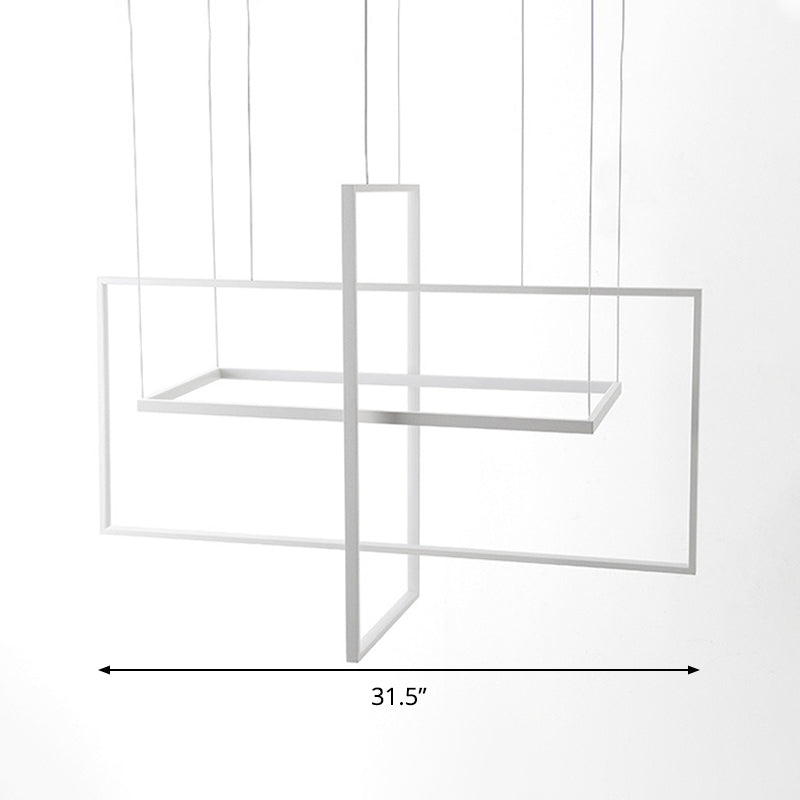 Minimalist Metal Led Hanging Lamp Kit - Rectangle Shape White 23.5’/31.5’/38’ Wide