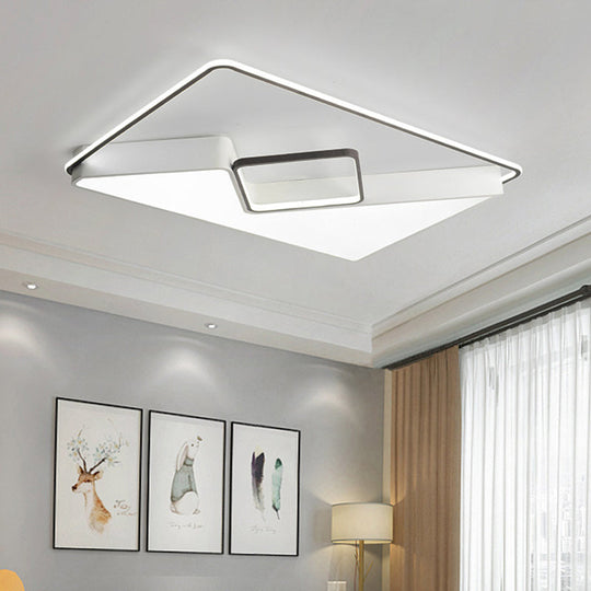 Modern White Rectangle Led Ceiling Light For Living Room - 19.5’/37.5’/42’ Wide