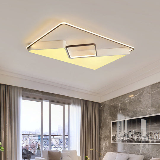 Modern White Rectangle Led Ceiling Light For Living Room - 19.5’/37.5’/42’ Wide