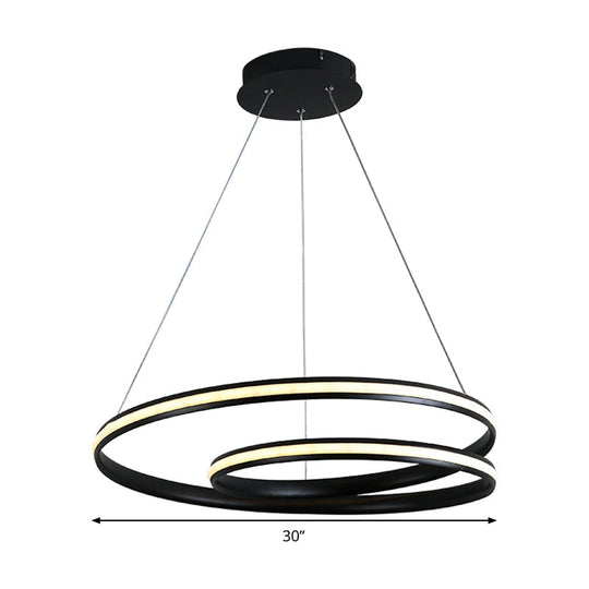 Contemporary Metal Black Chandelier - Seamless Curve Design Led Pendant Light (18’/23.5’/30’