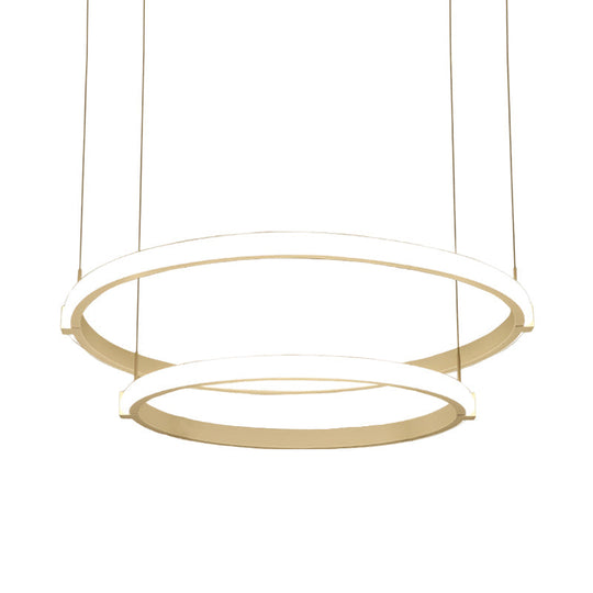 White Double Ring Chandelier With Led Hanging Ceiling Light - Simple Style Warm/White / Warm