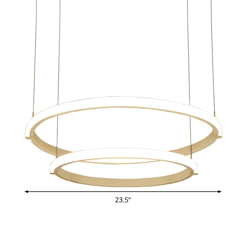 White Double Ring Chandelier With Led Hanging Ceiling Light - Simple Style Warm/White