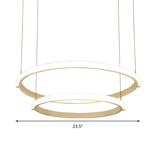 White Double Ring Chandelier With Led Hanging Ceiling Light - Simple Style Warm/White