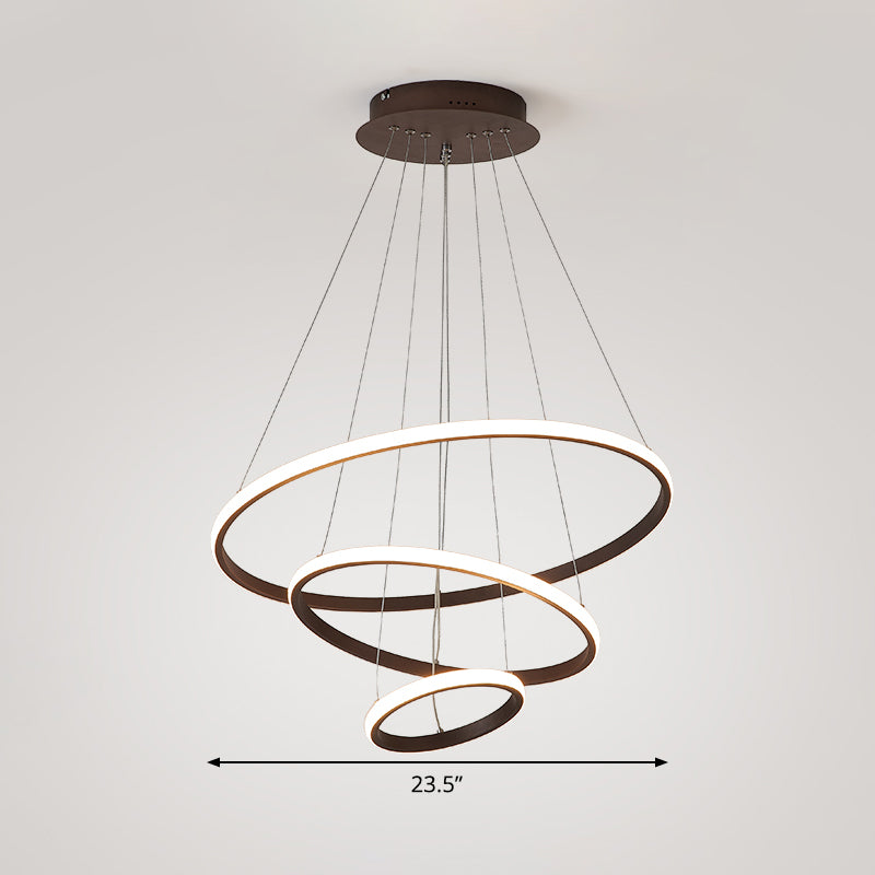 Minimalist Acrylic Ring Pendant Light Coffee Chandelier Lamp Warm/White 8’ + 16’/16’ +