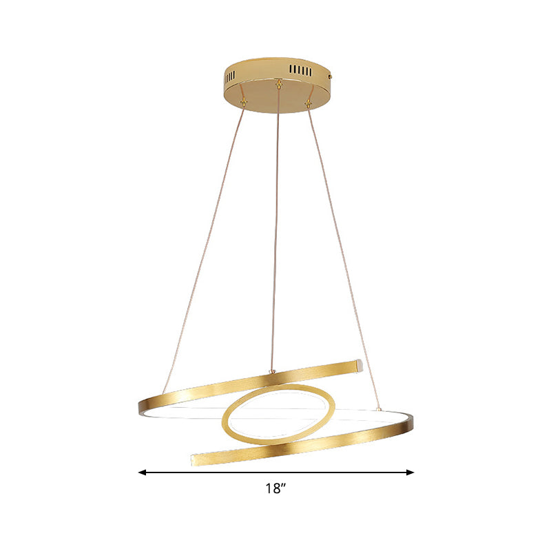 Spiral Hanging Pendant Light Minimalist Metal Gold Chandelier With Led Warm/White Options -