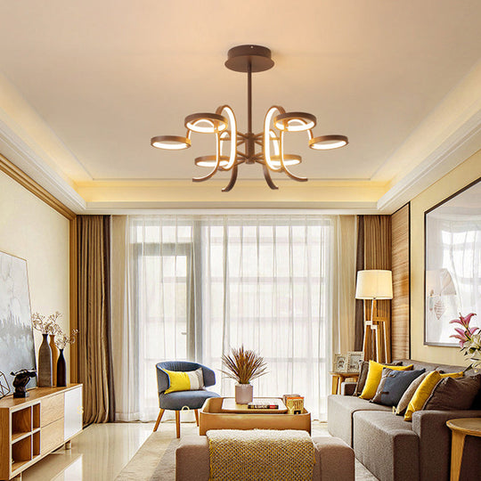 Modern Black Metal Chandelier Lighting - 5/6 Curve Arm Pendant Light In Warm/White