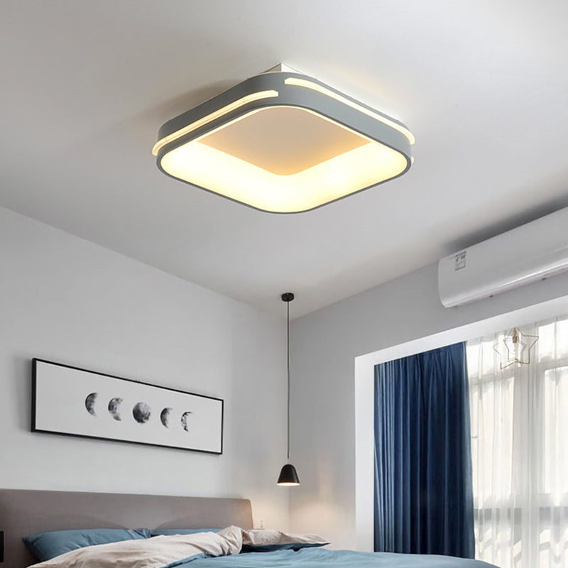 Modern Gray Square Metal Ceiling Mount Led Flush Lamp - 18.5’/24.5’ Wide; Warm/White Light Grey