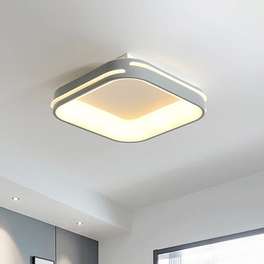 Modern Gray Square Metal Ceiling Mount Led Flush Lamp - 18.5’/24.5’ Wide; Warm/White Light