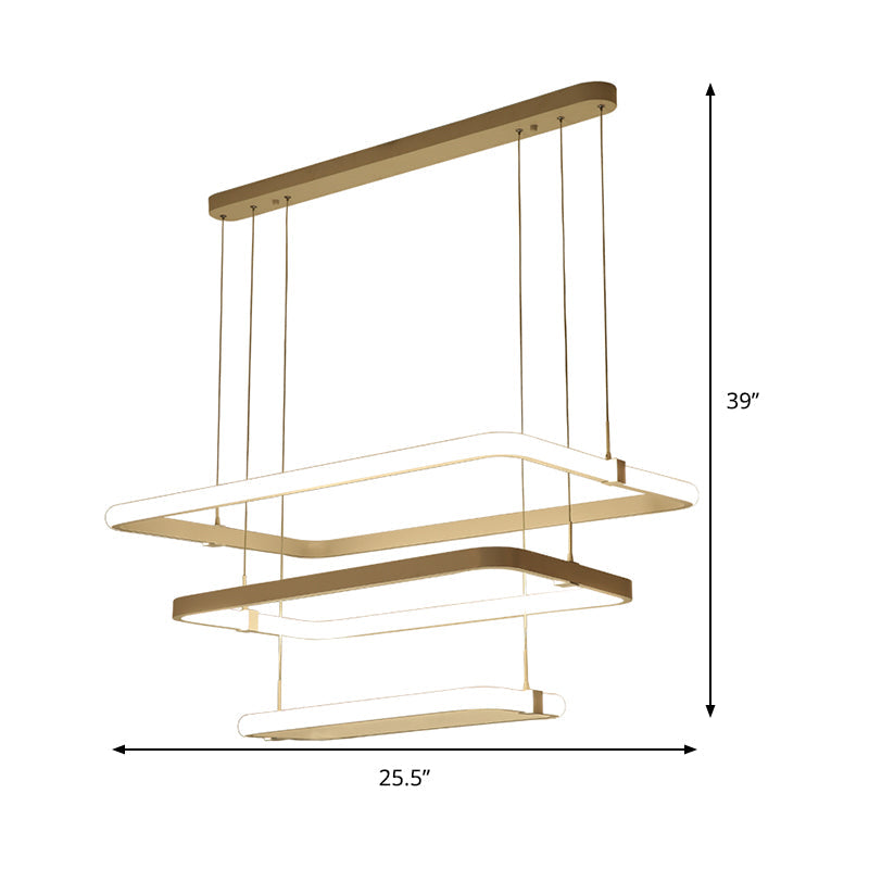 Minimalist White Led Pendant Light Kit - Rectangle Metal Chandelier Warm/White
