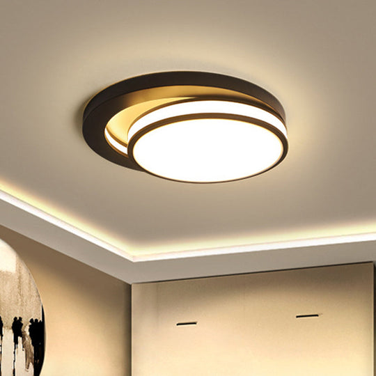 18’/21.5’ Metal Round Flush Mount Modern Black/White Led Ceiling Lamp In Warm/3 Color Light