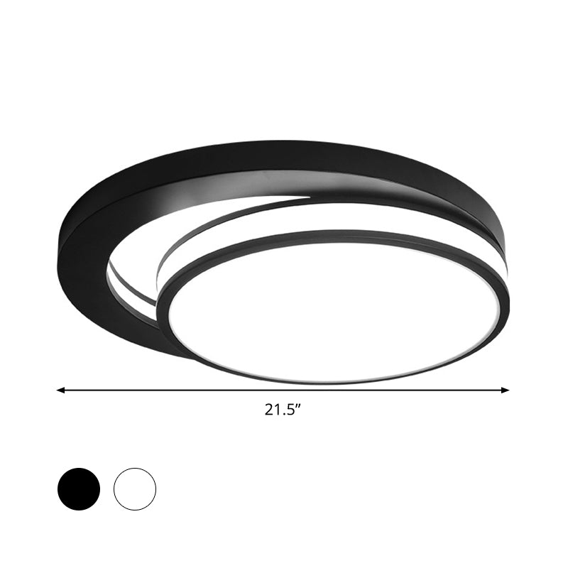 18’/21.5’ Metal Round Flush Mount Modern Black/White Led Ceiling Lamp In Warm/3 Color Light