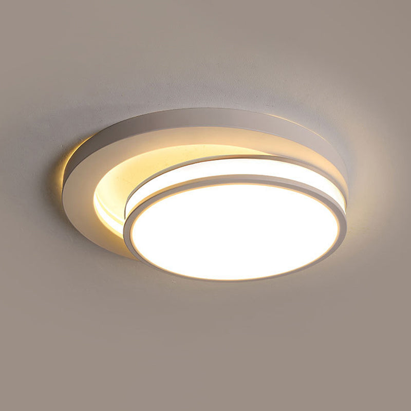 18’/21.5’ Metal Round Flush Mount Modern Black/White Led Ceiling Lamp In Warm/3 Color Light