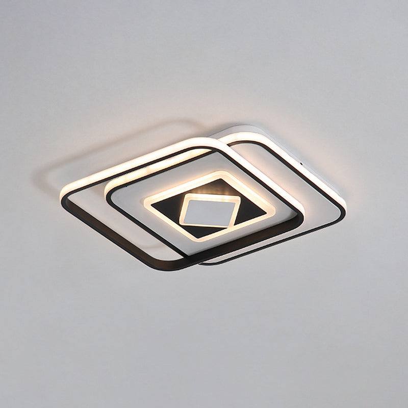 Modern Black Square Ceiling Led Flush Mount Lighting With Warm/3 Color Light - Acrylic Fixture
