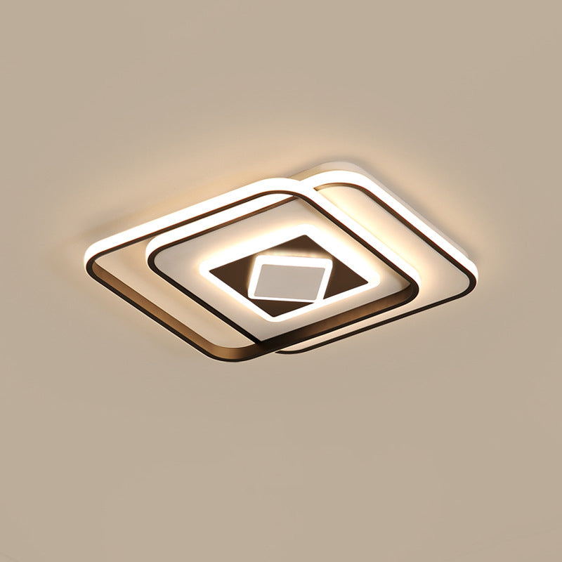 Modern Black Square Ceiling Led Flush Mount Lighting With Warm/3 Color Light - Acrylic Fixture