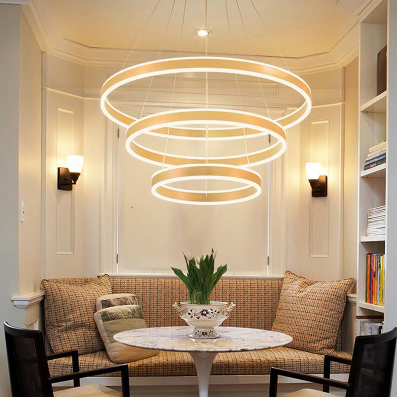 Postmodern Acrylic Led Suspension Light: Gold Ring Hanging Lamp Kit For Living Room (Warm/White