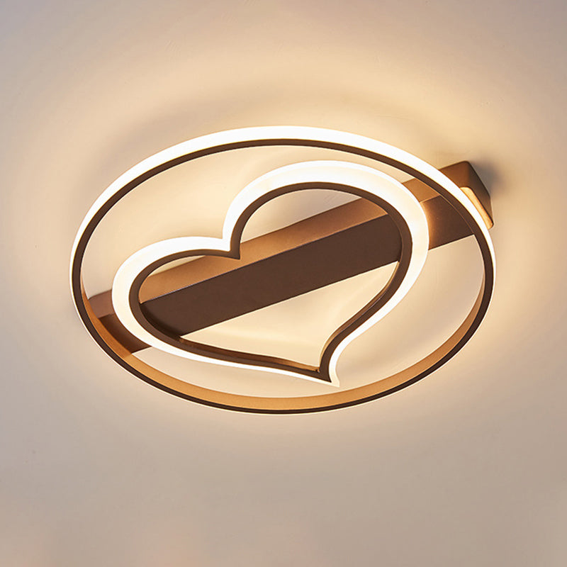 Acrylic Flush Led Ceiling Lamp - Heart Design Simple Style White/Coffee Variants 16’/19.5’ Wide