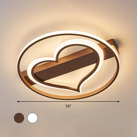 Acrylic Flush Led Ceiling Lamp - Heart Design Simple Style White/Coffee Variants 16/19.5 Wide