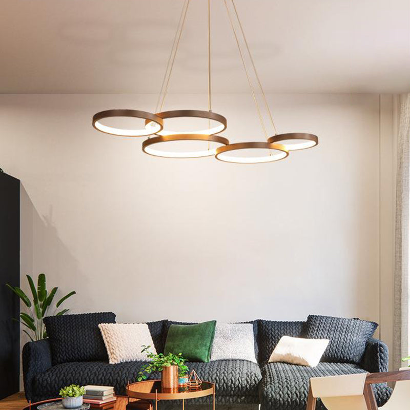 Simple Style Coffee Circle Pendant Light: Acrylic Led Chandelier In Warm/White Light - Stunning