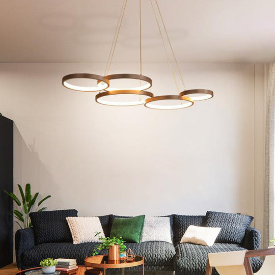 Simple Style Coffee Circle Pendant Light: Acrylic Led Chandelier In Warm/White Light - Stunning