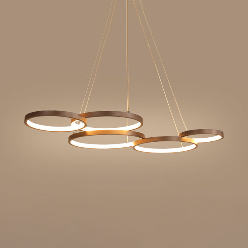 Simple Style Coffee Circle Pendant Light: Acrylic Led Chandelier In Warm/White Light - Stunning