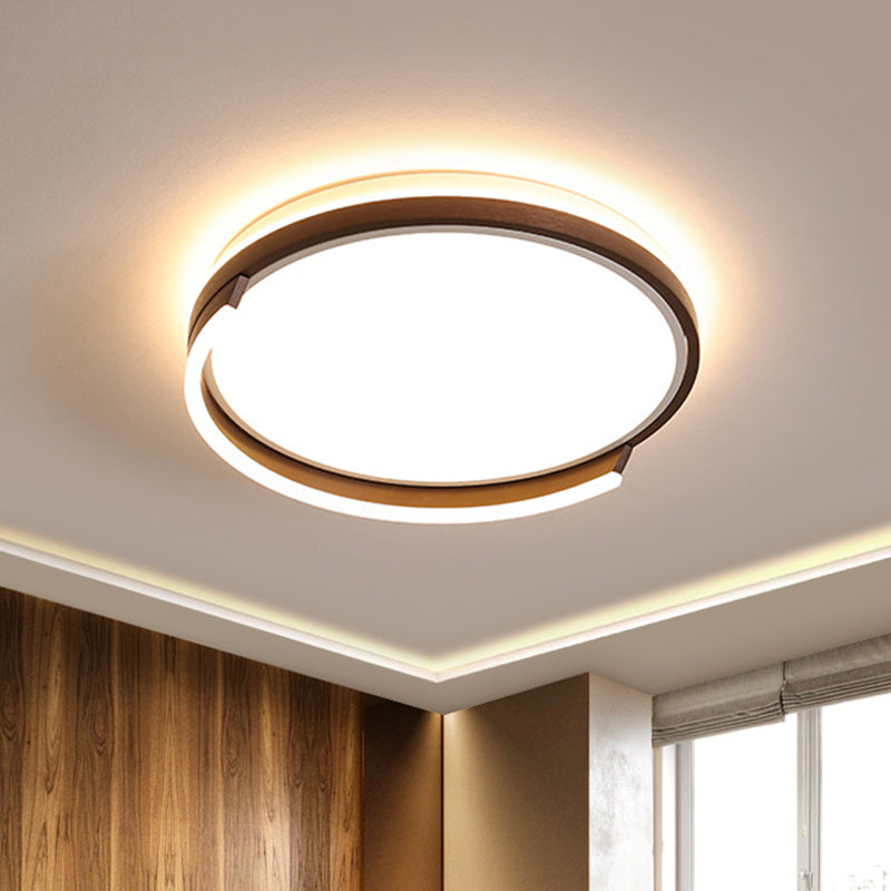 Contemporary Circular Metal Flush Mount Lamp - Coffee 16’/19.5’ Wide Led Ceiling Lighting