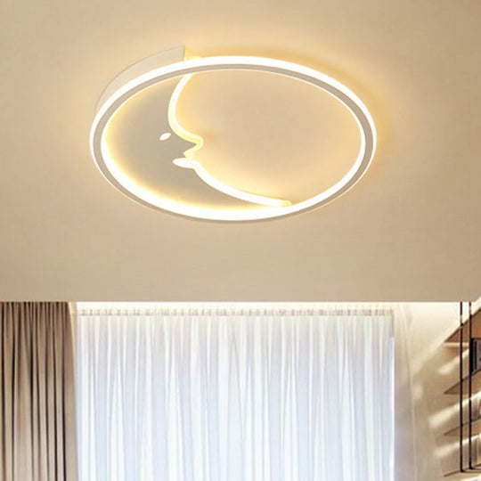 Led Simple White Flush Mount Bedroom Lighting With Moon Acrylic Shade - Warm/White Light Remote