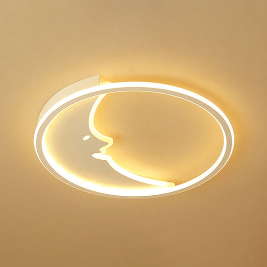 Led Simple White Flush Mount Bedroom Lighting With Moon Acrylic Shade - Warm/White Light Remote