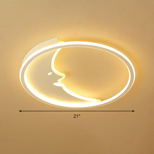 Led Simple White Flush Mount Bedroom Lighting With Moon Acrylic Shade - Warm/White Light Remote