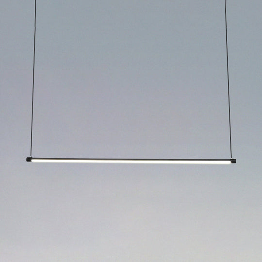 Island Lighting: Ultra Slim Tube Led Office Hanging Lamp In Black - Modern Metal Design Multiple