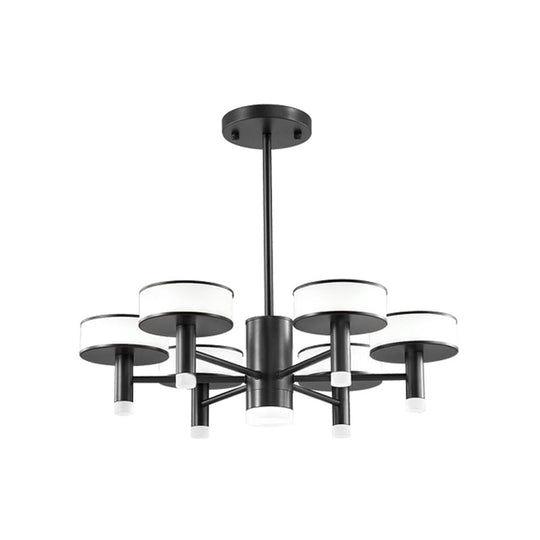 Modernist Black Led Chandelier With Drum Acrylic Shade - 6/8 Lights 3 Color Light Options For