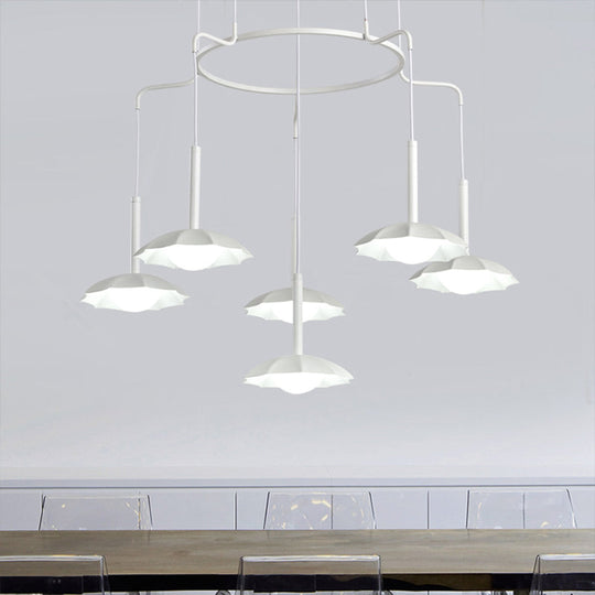Modernist 6-Head Chandelier: White Hanging Ceiling Light With Acrylic Floral Shade